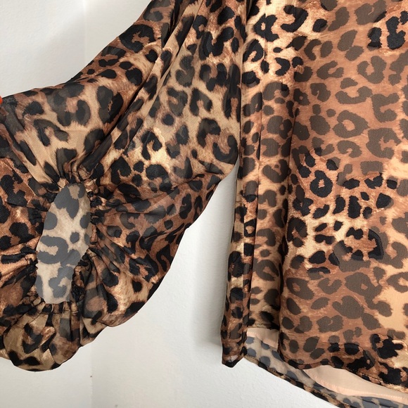 VICI FATE Leopard Print Sheer Balloon Sleeve Blouse Size Small NWT - Picture 5 of 16